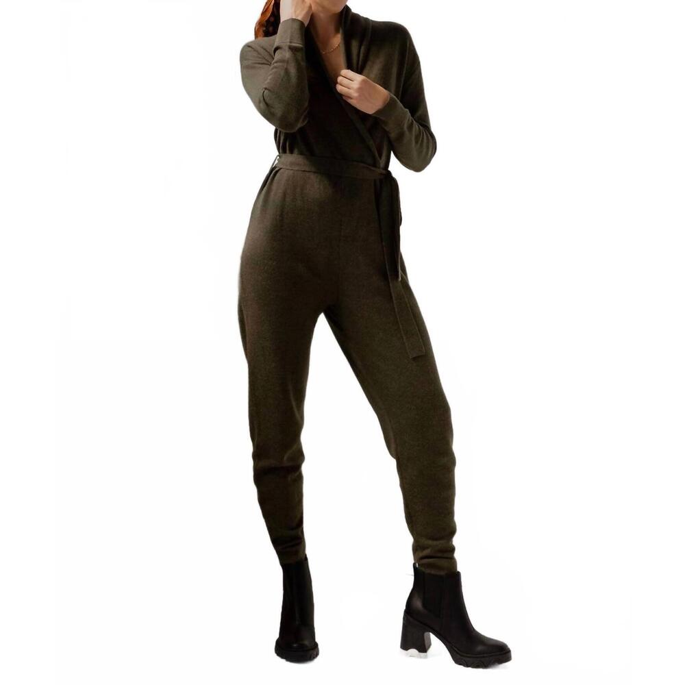 NEW SSKEIN wrap neck jumpsuit in hunter